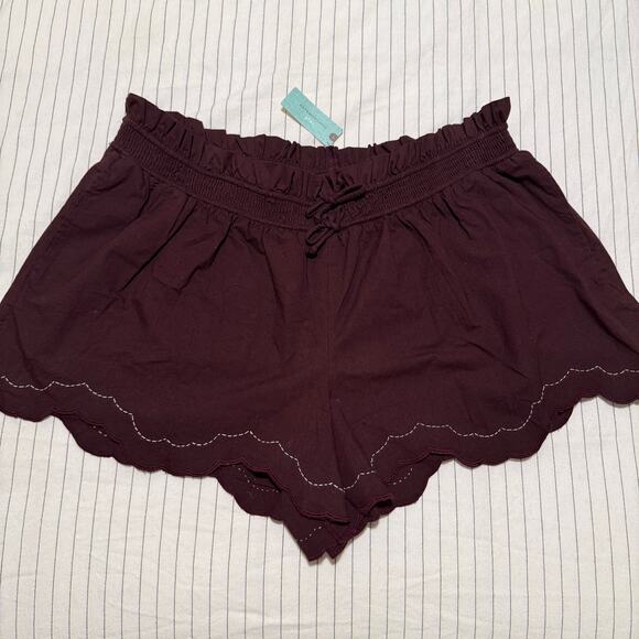 By Anthropologie Scallop-Hem Shorts drawstring maroon-ish brown 1X - Picture 6 of 12